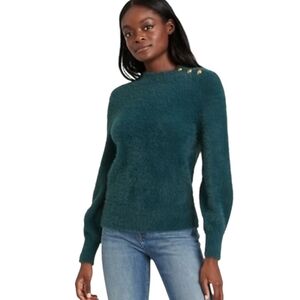 Banana Republic Teal Green Fuzzy Button Detail Sweater Size Small